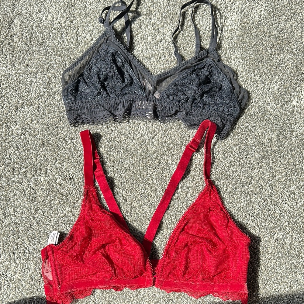 Victoria's Secret Red and Gray Lace Bralette Duo